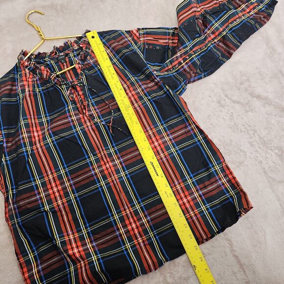 J. Crew Women’s Medium Scalloped Tie Neck Top In Stewart Tartan Plaid - Picture 6 of 7